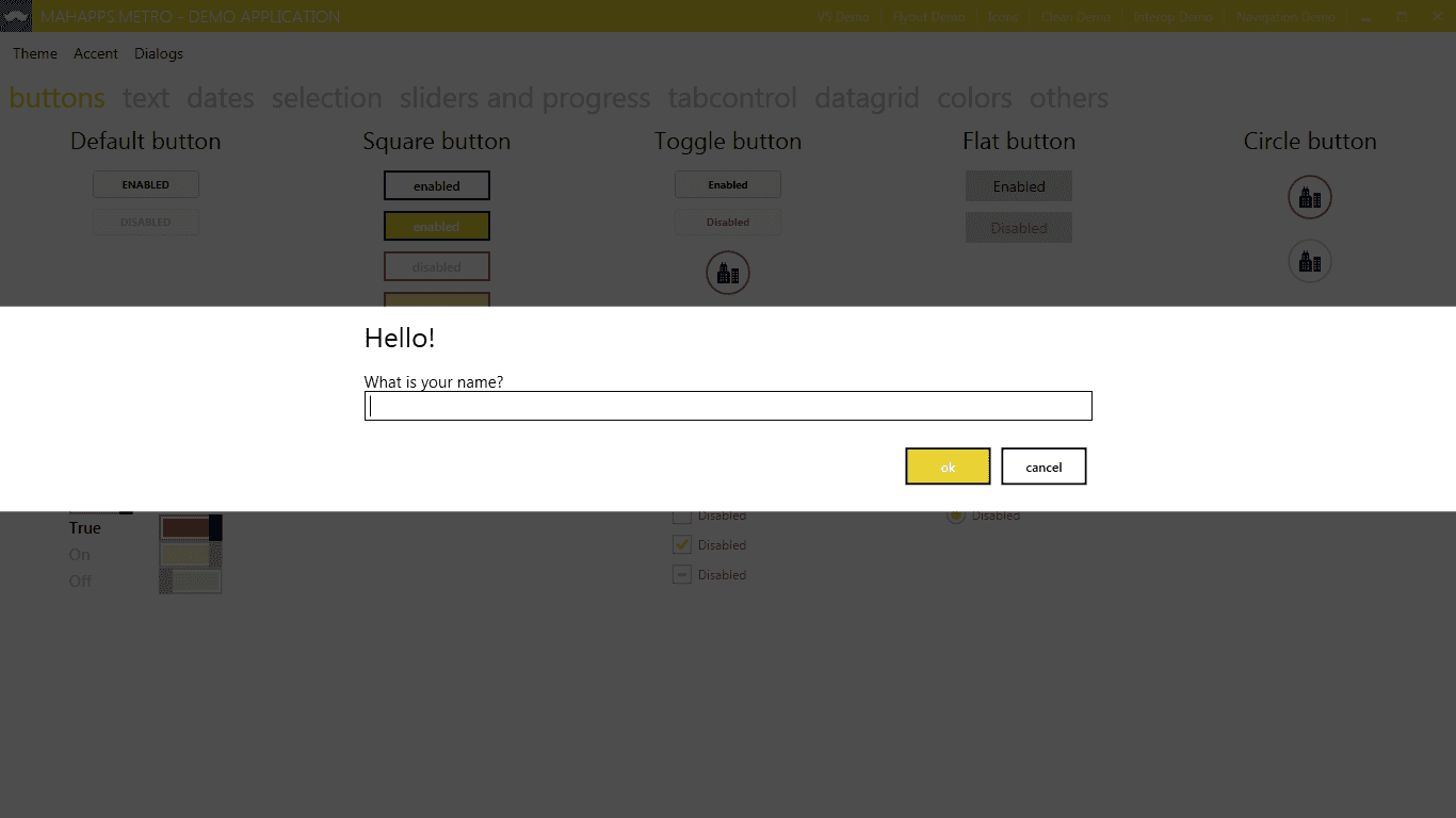 MahApps Metro screenshot of the message box