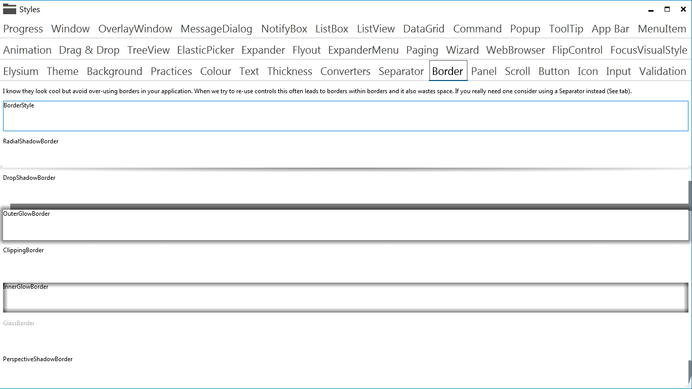 Elysium Extra - Sample application screenshot of the Borders