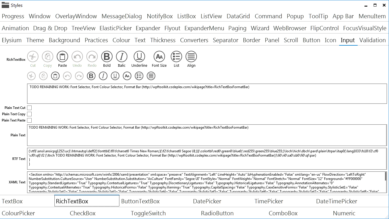 Elysium Extra - Sample application screenshot of of the RichTextBox