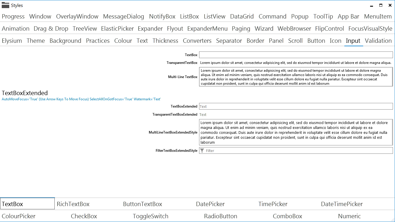 Elysium Extra - Sample application screenshot of the TextBox