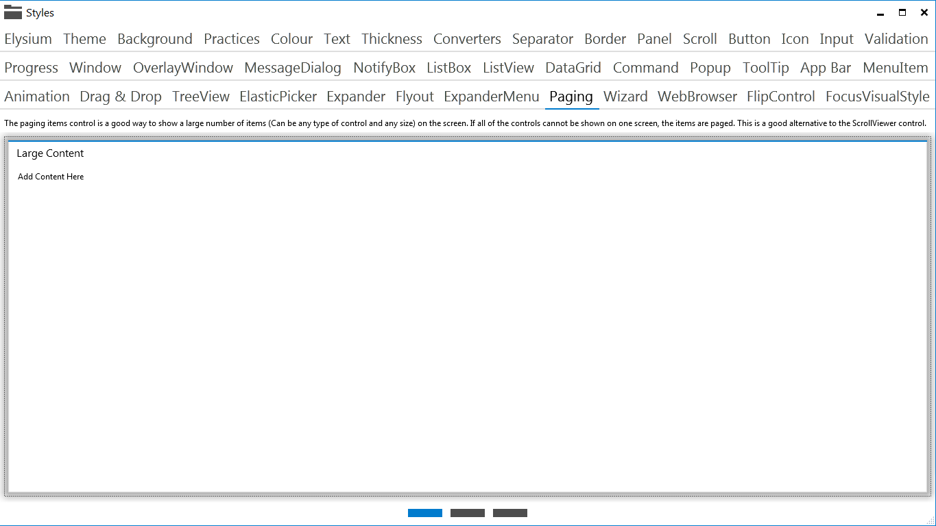 Elysium Extra - Sample application screenshot of the Paging control