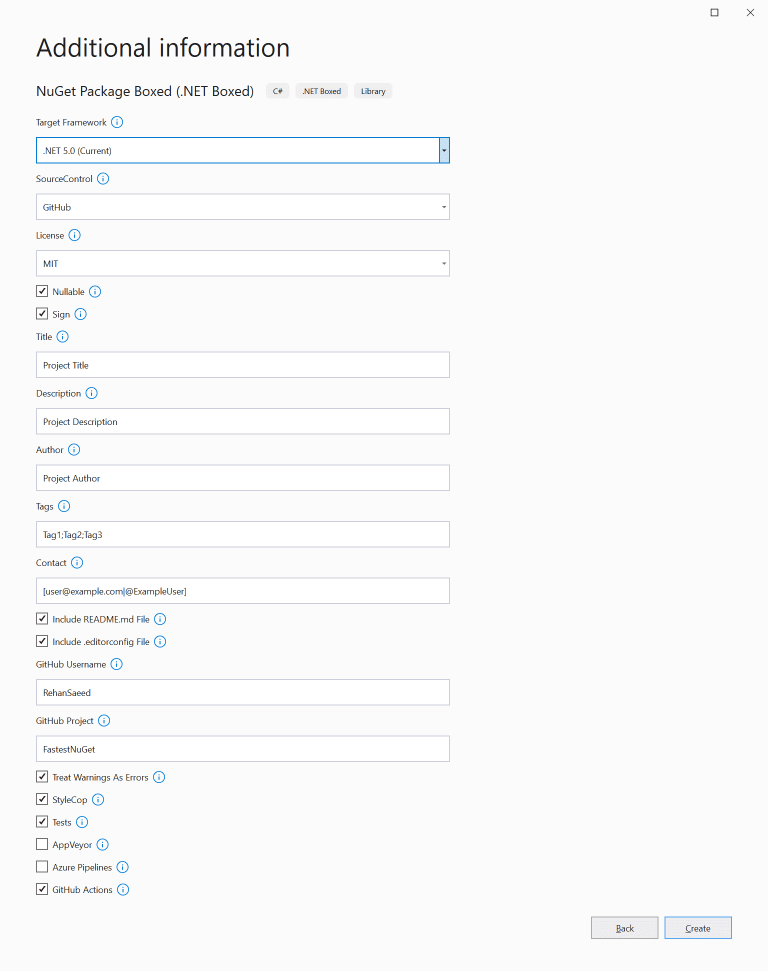 Visual Studio additional information dialogue