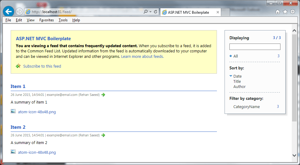 Atom Feed Example in Internet Explorer