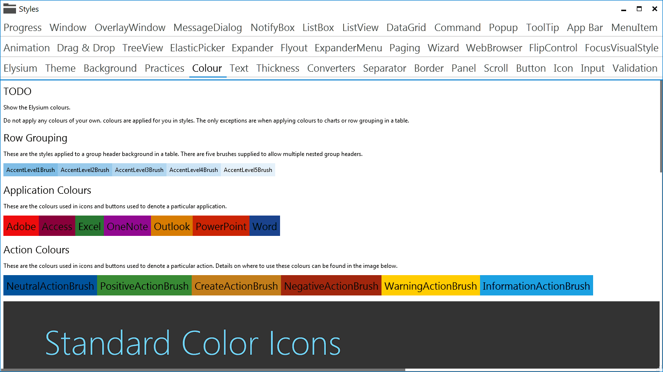 Elysium Extra - Sample application screenshot of the Colours