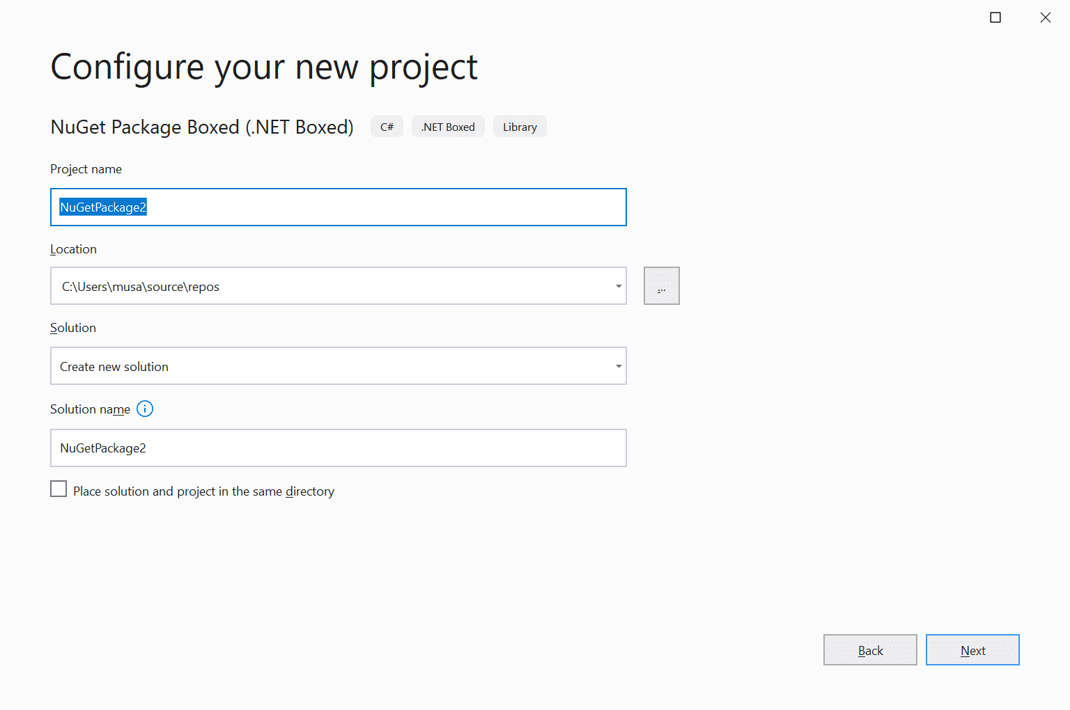 Visual Studio configure project dialogue