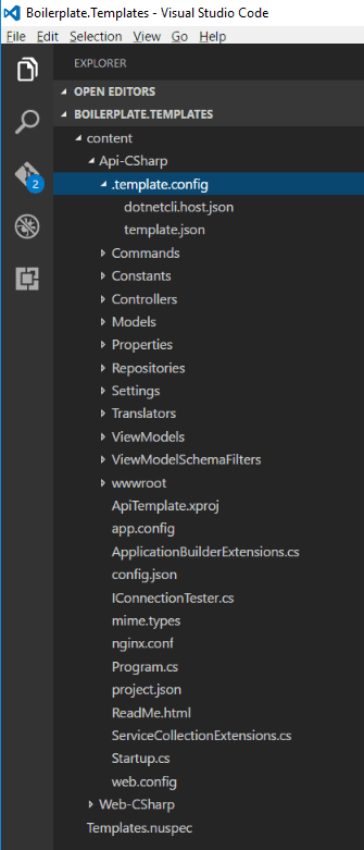 Custom project template example folder structure