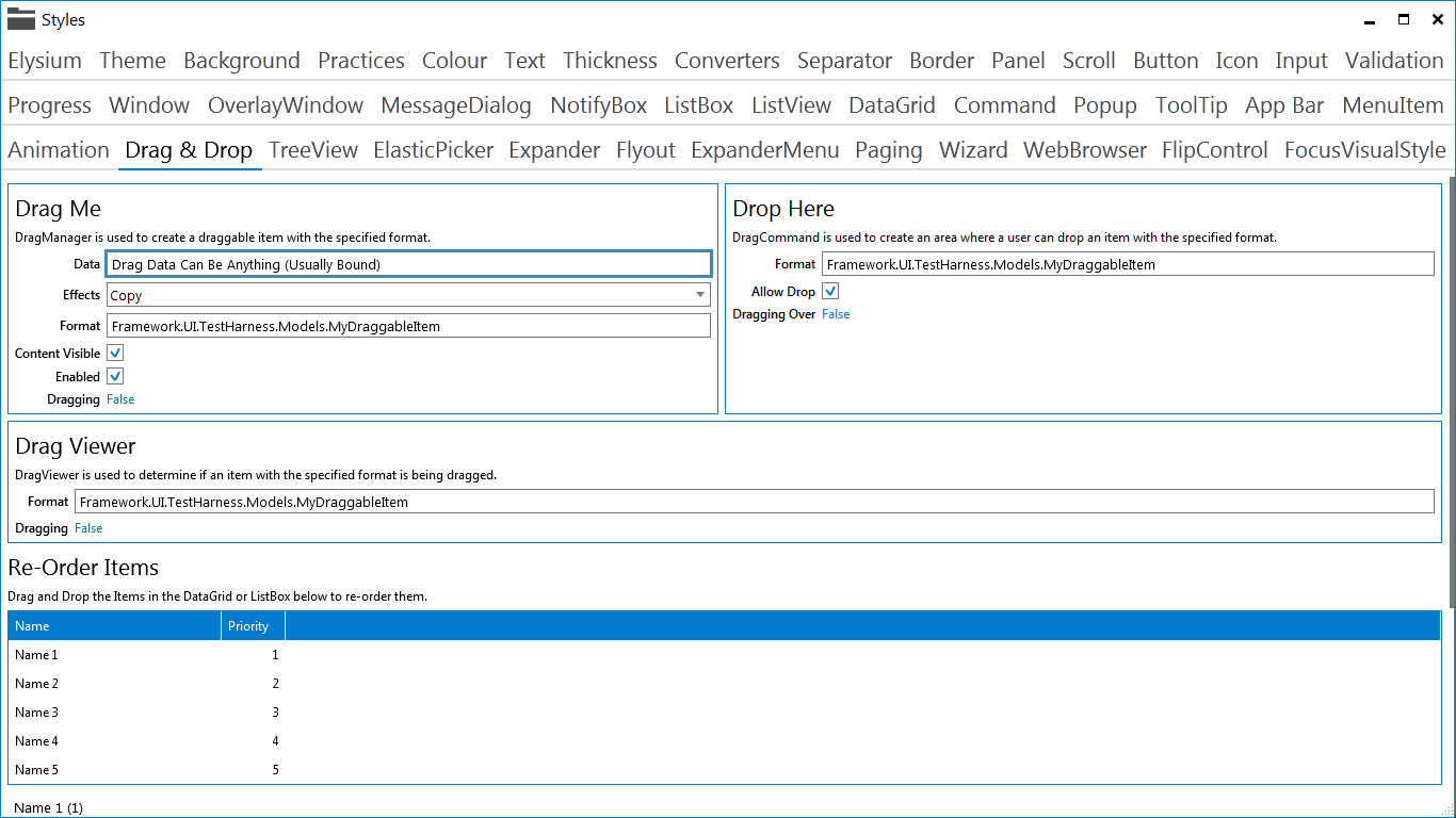 Elysium Extra - Sample application screenshot of Drag & Drop 1