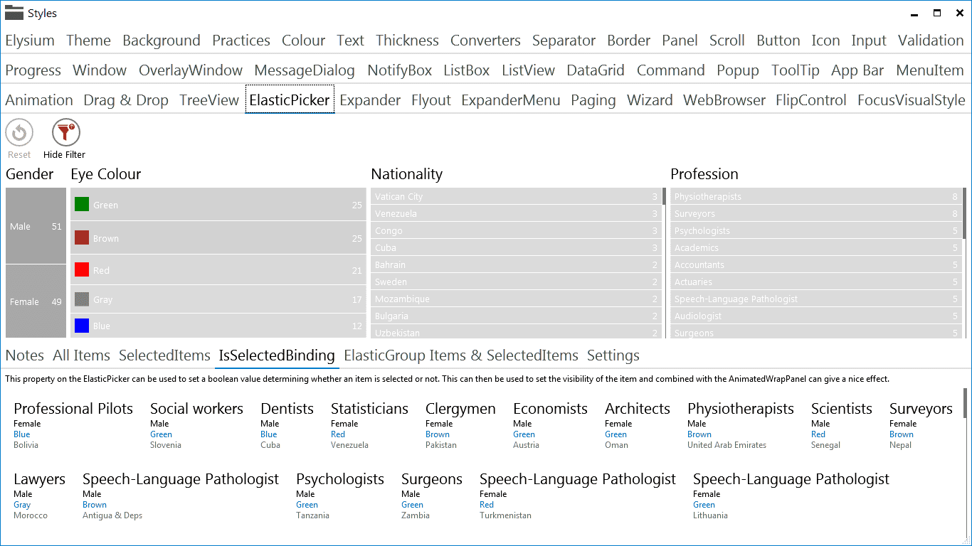 Elysium Extra - Sample application screenshot of the ElasticPicker 1