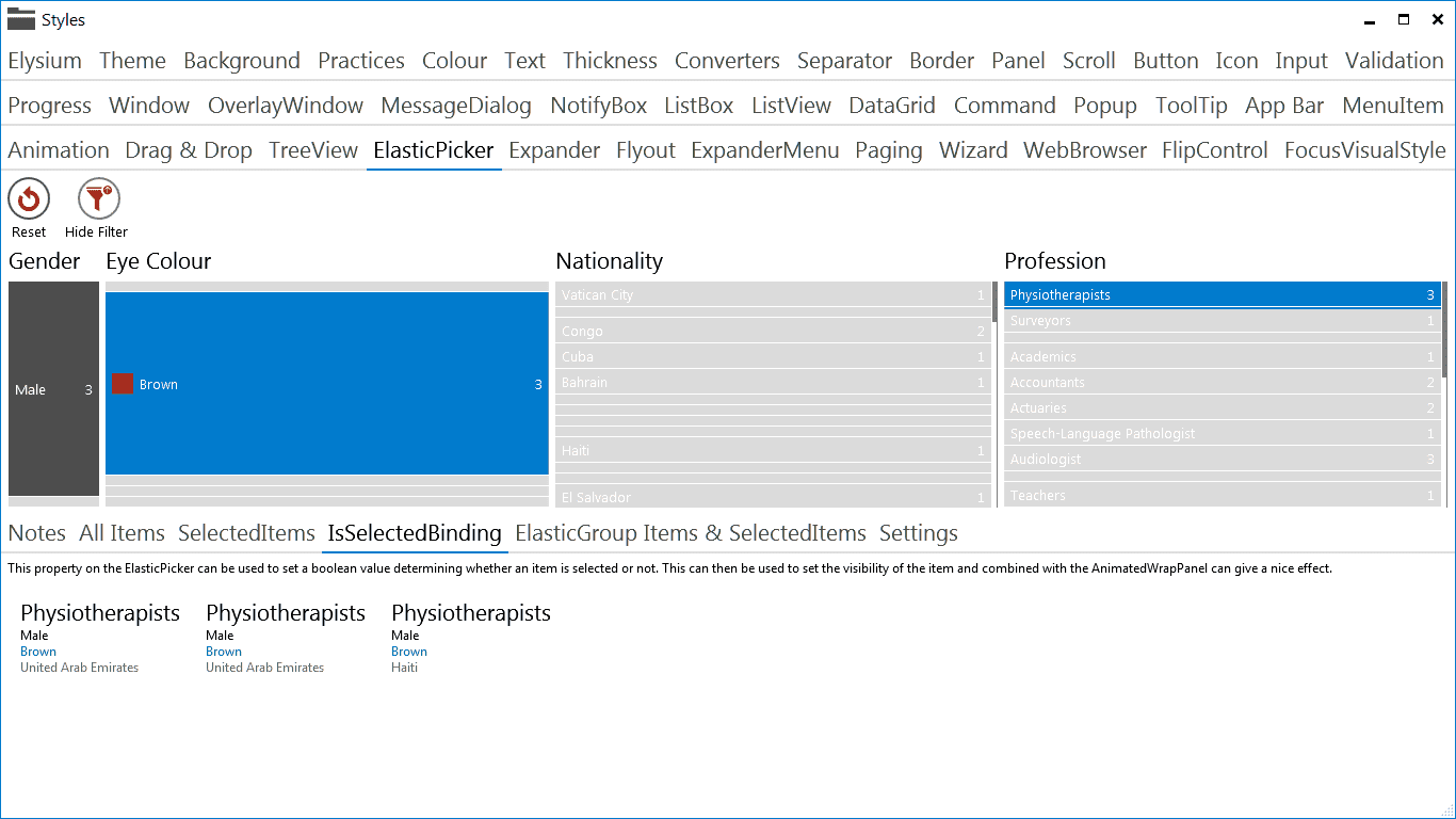 Elysium Extra - Sample application screenshot of the ElasticPicker 2