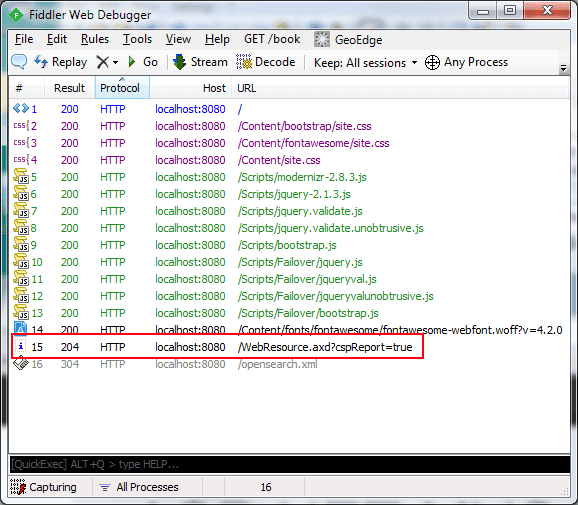 Fiddler Content Security Policy Violation