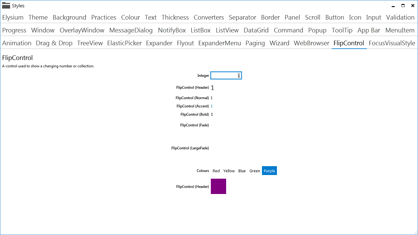 Elysium Extra - Sample application screenshot of the FlipControl