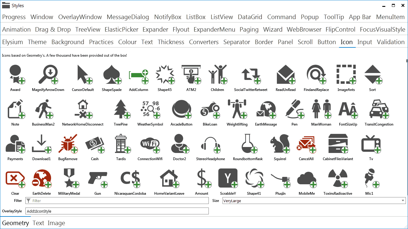 Elysium Extra - Sample application screenshot of the Geometry Icons