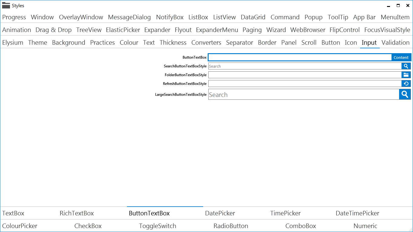 Elysium Extra - Sample application screenshot of the ButtonTextBox