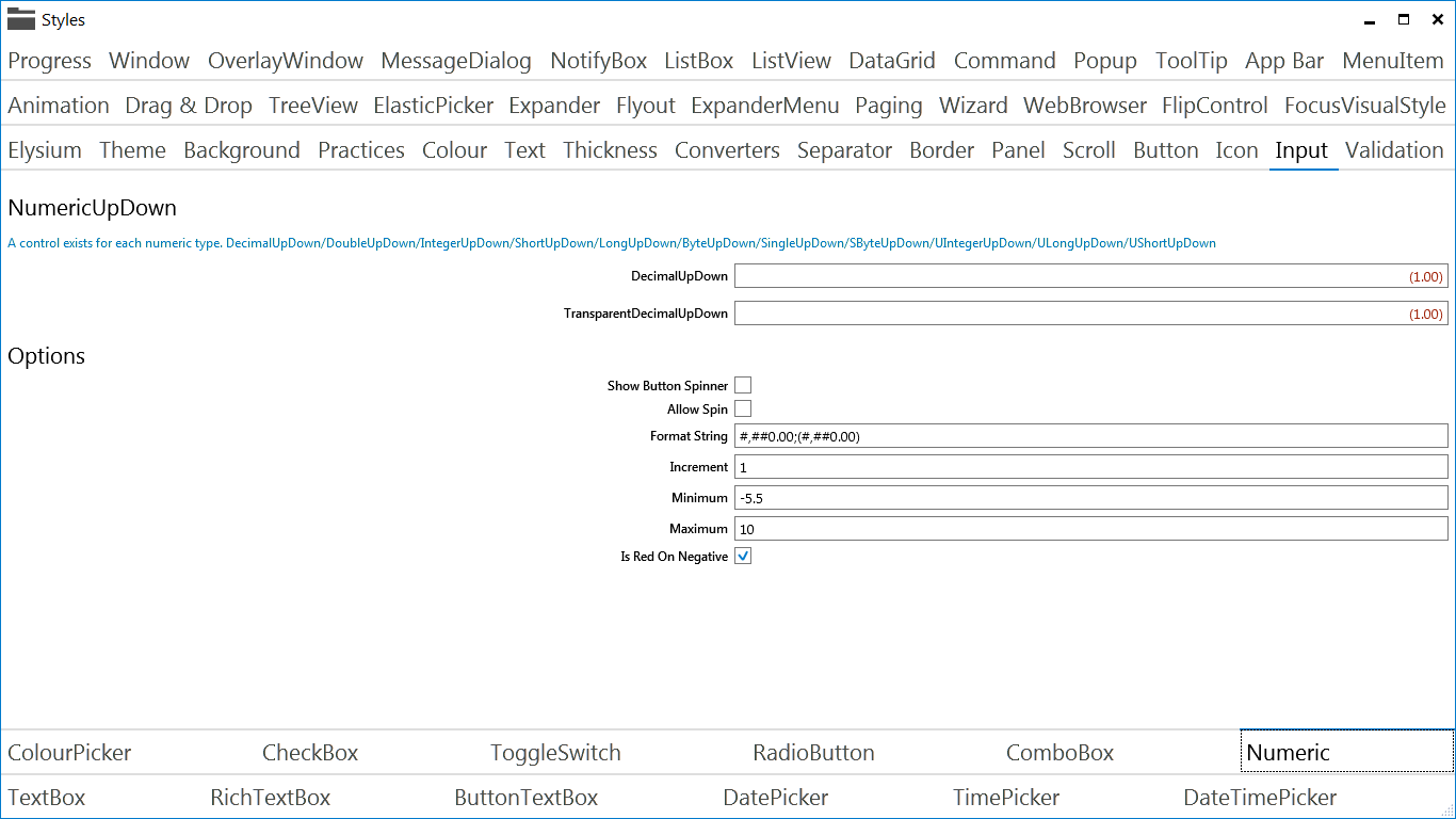 Elysium Extra - Sample application screenshot of the numeric input