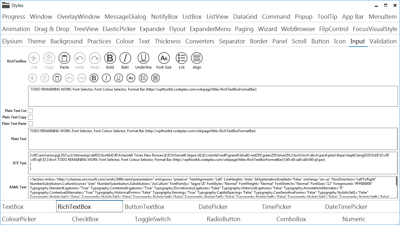 Elysium Extra - Sample application screenshot of of the RichTextBox