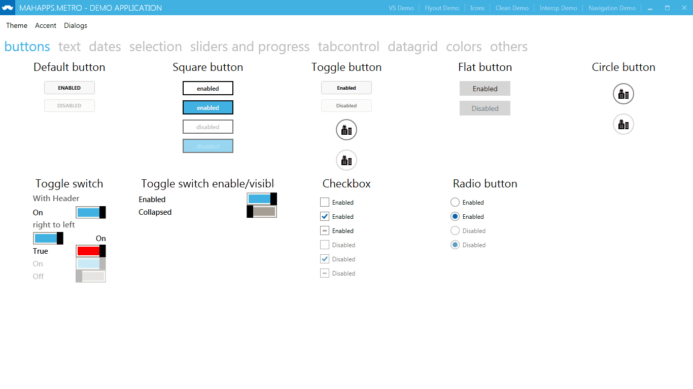 MahApps Metro screenshot of the button controls