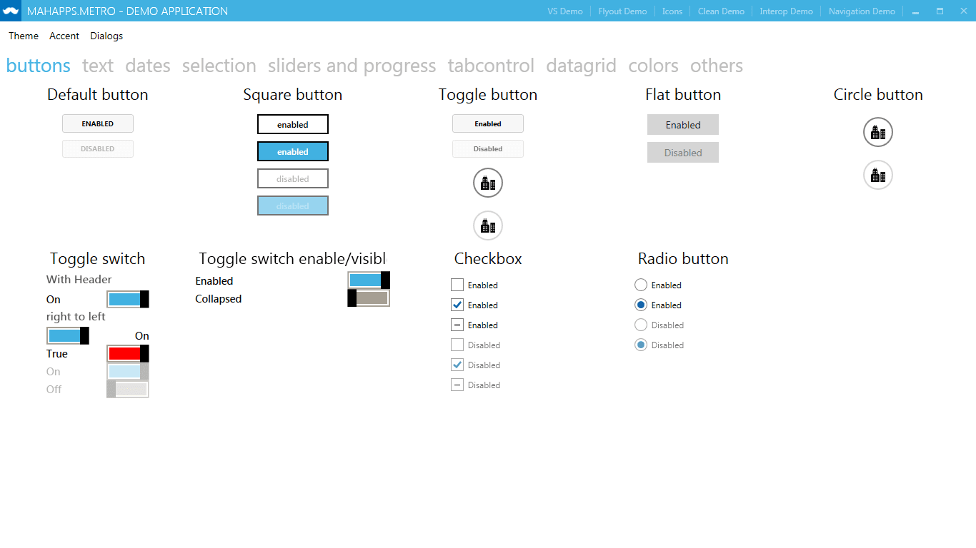 MahApps Metro screenshot of the button controls