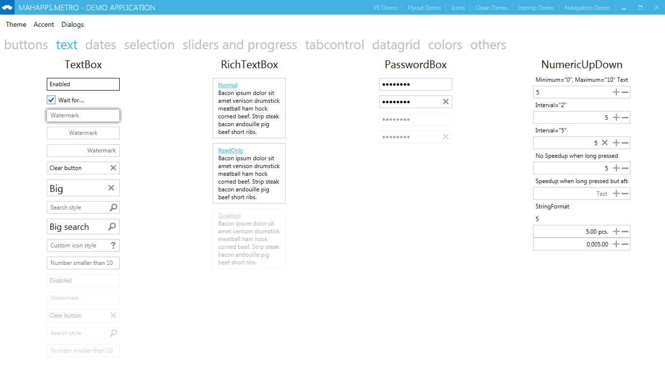 MahApps Metro screenshot of the input controls