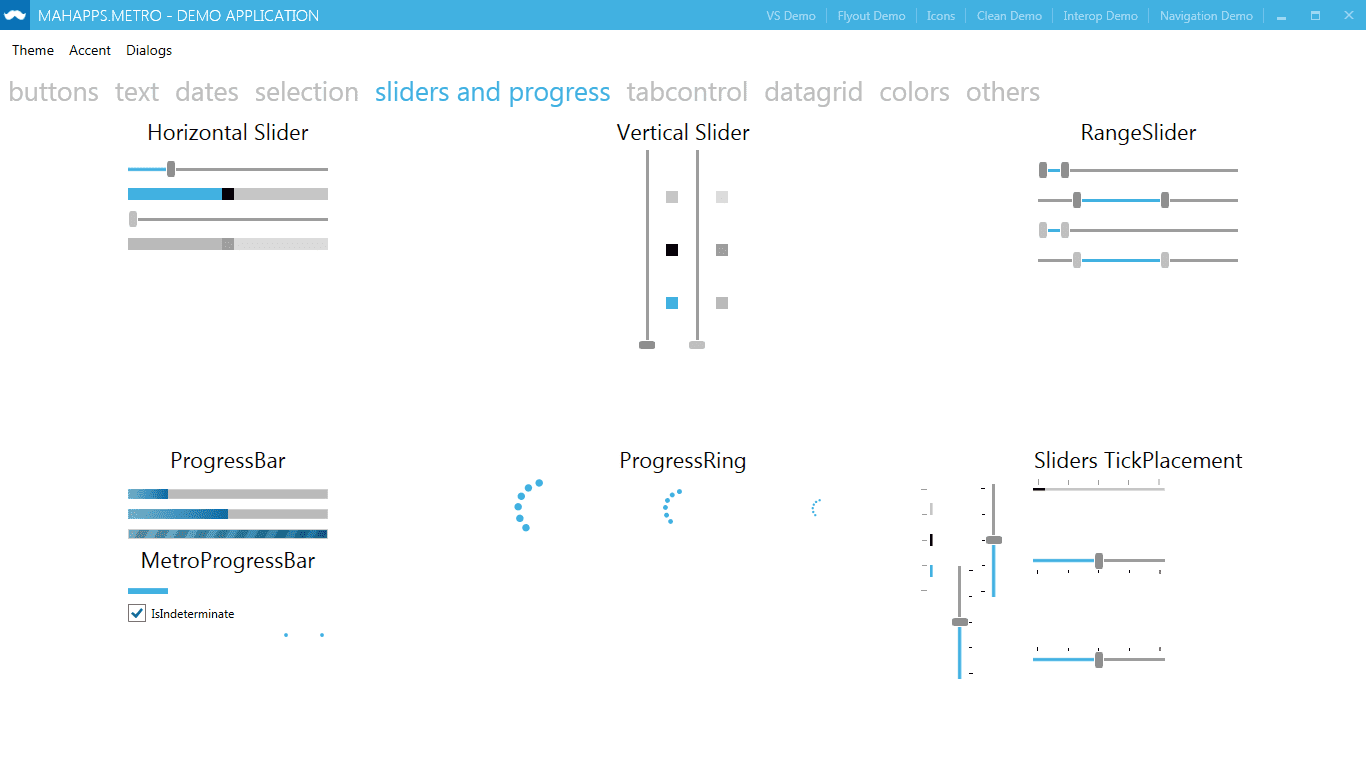 MahApps Metro screenshot of the progress and slider controls