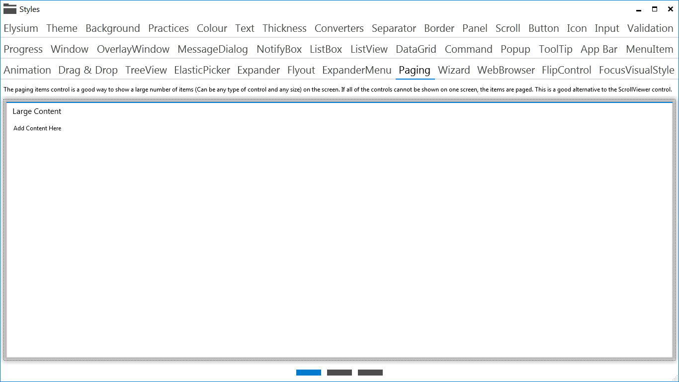 Elysium Extra - Sample application screenshot of the Paging control
