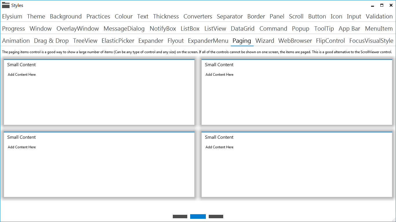 Elysium Extra - Sample application screenshot of the Paging control