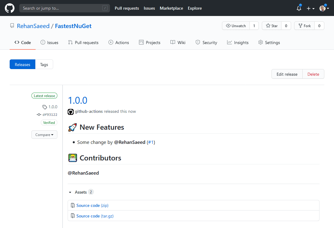 Published GitHub Release