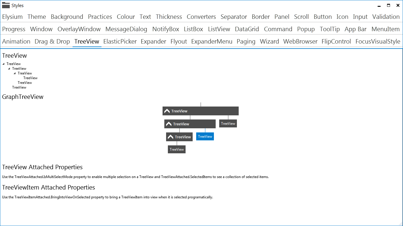 Elysium Extra - Sample application screenshot of the TreeView